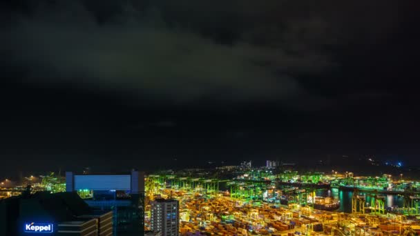 Night light thunder storm sky singapore port work 4k time lapse — Stockvideo