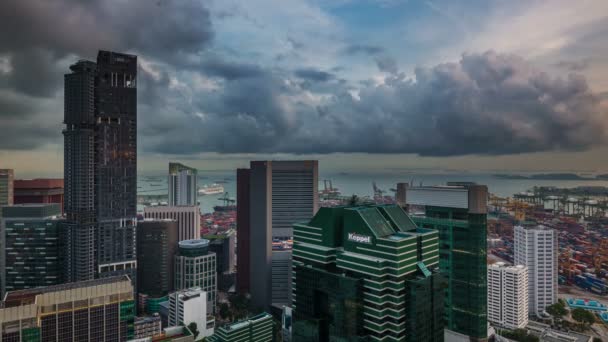 Tormenta cielo día luz singapore centro 4k time lapse — Vídeos de Stock