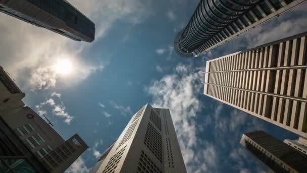 Singapore sunny cloud skyscrapers up view 4k time lapse — Stock Video