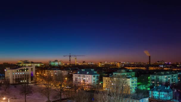 Coucher de soleil minsk nuit illumination toit ville panorama 4k time lapse — Video