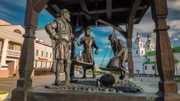 Sunny evening minsk church center monument 4k time lapse — Stock video