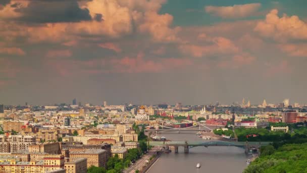 Panorama góry rzeki bay Summer zachód Moskwa dachu 4 k czas wygaśnięcia Rosji — Wideo stockowe