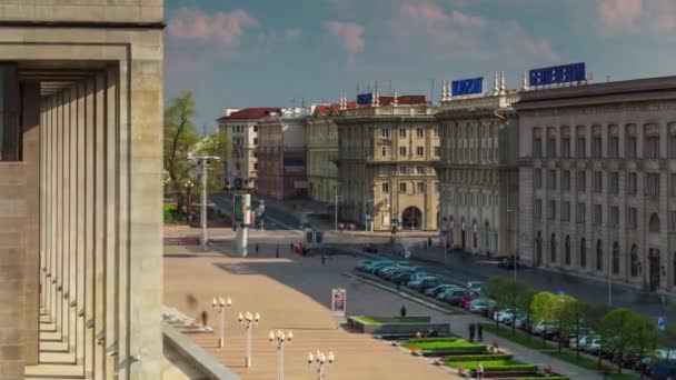 Minsk sonnigen Tag Republik Palast Quadrat Ansicht 4k Zeitraffer — Stockvideo