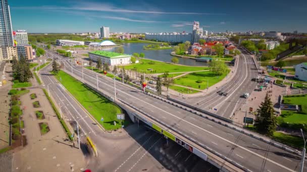 Güneşli minsk Kazananlar avenue nemiga çatı panorama 4k zaman atlamalı — Stok video