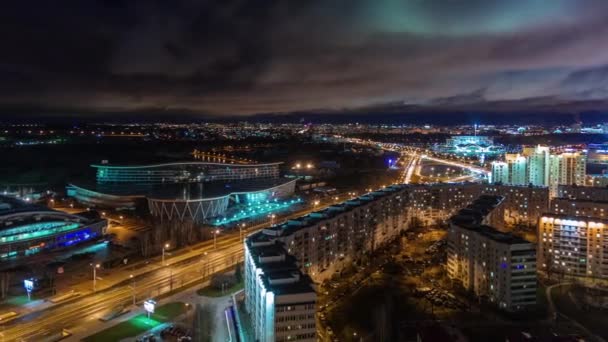 Minsk night light city traffic street roof top panorama 4k time lapse — Stock Video