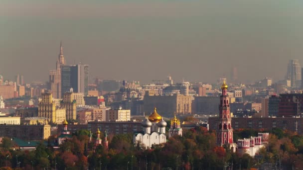 Sunny day moscow city roof top panorama 4k time lapse russia — Stockvideo