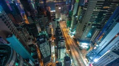 Çin hong kong yüksek çatı üst gece trafik ışık sokak 4 k zaman atlamalı bina