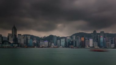 Çin hong kong şehir fırtına gökyüzü panorama 4k yuvarlak zaman atlamalı