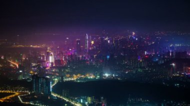 Çin gece ışık delik shenzhen şehir Panoraması 4k zaman atlamalı