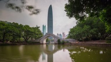 Çin güneşli gün shenzhen park su birikintisi panorama 4k zaman atlamalı