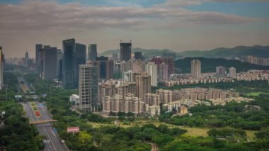 Çin gün hafif shenzhen city doğa çatı üst panorama 4k zaman atlamalı