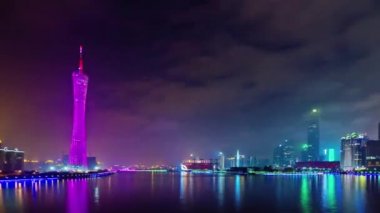 Çin guangzhou nehir defne gece aydınlatma panorama 4k hiper zaman atlamalı
