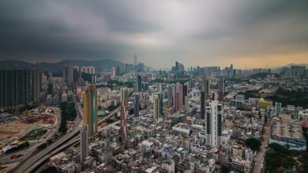 Çin fırtına gökyüzü hong kong şehir çatı üst panorama 4k zaman atlamalı — Stok video