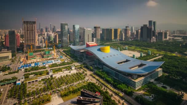 China shenzhen zonnige dag dak civic middenboven bouw gebied panorama 4k time-lapse — Stockvideo