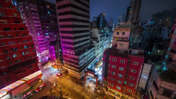 China hong kong cidade telhado top noite luz rua mercado 4k lapso de tempo — Vídeo de Stock