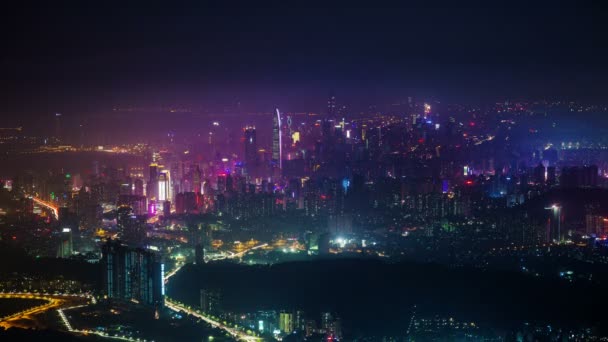 China noche luz agujero shenzhen ciudad panorama 4k lapso de tiempo — Vídeo de stock