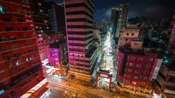 China Nacht Licht Hongkong Markt Straße Dach oben 4k Zeitraffer China — Stockvideo