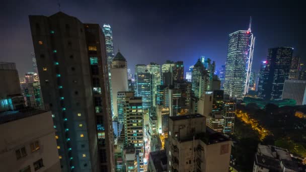 중국 홍콩 밤 빛 도시 건물 파노라마 4 k 시간 경과 — 비디오