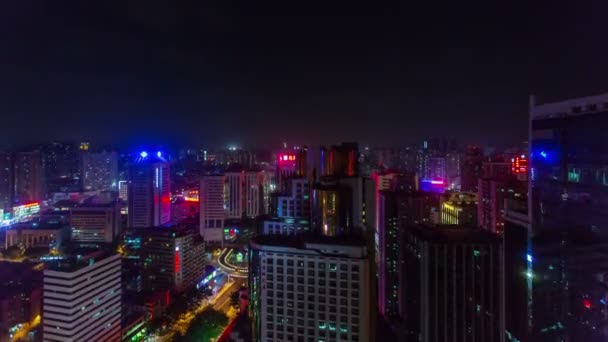 China nacht licht shenzhen stad tot beneden panorama 4k time-lapse — Stockvideo