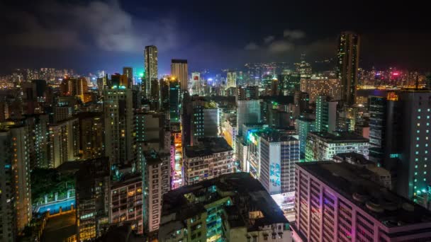China honk kong stad nacht licht dak boven ronde panorama 4k time-lapse — Stockvideo