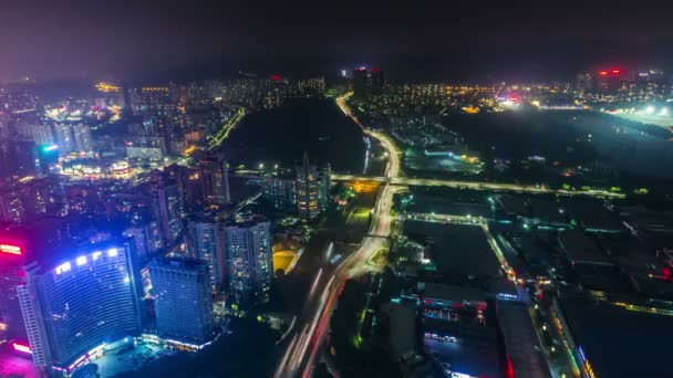 Čína noční světlo shenzhen střešní průmyslové hornĂ­ panorama 4k časová prodleva — Stock video