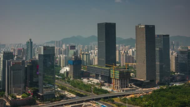 China dia luz Shenzhen cidade telhado vista panorâmica superior 4k lapso de tempo — Vídeo de Stock