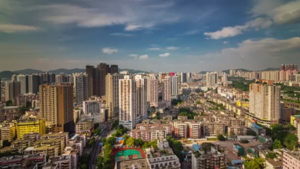 Panoramę miasta top shenzhen dach słoneczny dzień Chiny 4k upływ czasu — Wideo stockowe