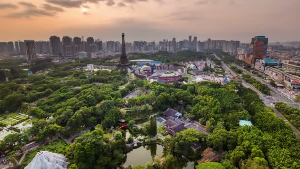 China luz do pôr do sol Shenzhen famoso parque panorama 4k lapso de tempo — Vídeo de Stock