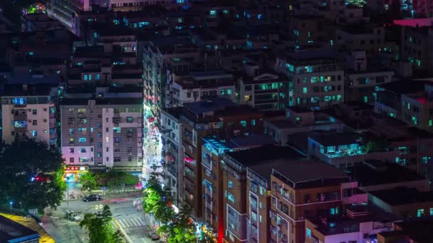 中国深センの夜の光ブロック屋根上部パノラマ 4 k の生活時間の経過 — ストック動画