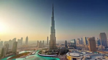 gün batımı şehir çatı top otel dünya en yüksek bina Panoraması 4 k zaman atlamalı Birleşik Arap Emirlikleri