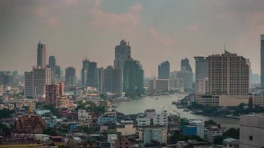 Bangkok şehir nehir Rating çatı üst panorama 4 k zaman sukut Tayland