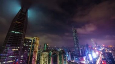 Çin gece ışık shenzhen şehir bulutlu gökyüzü panorama 4k zaman atlamalı