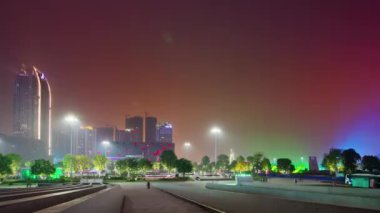 Çin gece aydınlatma guangzhou şehir ünlü binalar 4k zaman atlamalı