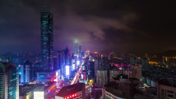 Cina Shenzhen notte luce tetto alto traffico strada vista 4k time lapse — Video Stock