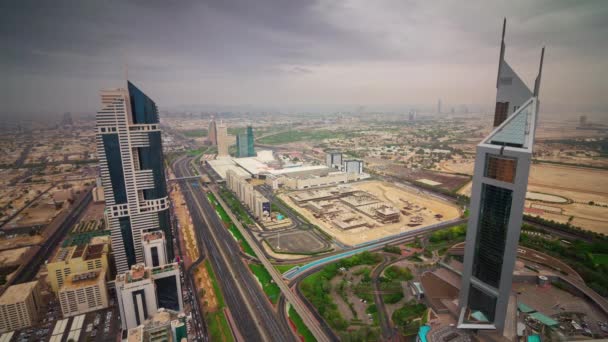 Dubai downtown main traffic road construction roof top view k time lapse united arab emirates — Stock Video