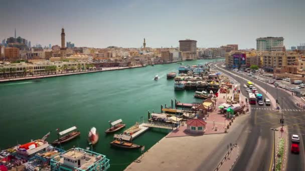 Дубай відомий deira блок крик трафіку бухти дороги 4 к час lapse Об'єднані Арабські Емірати — стокове відео