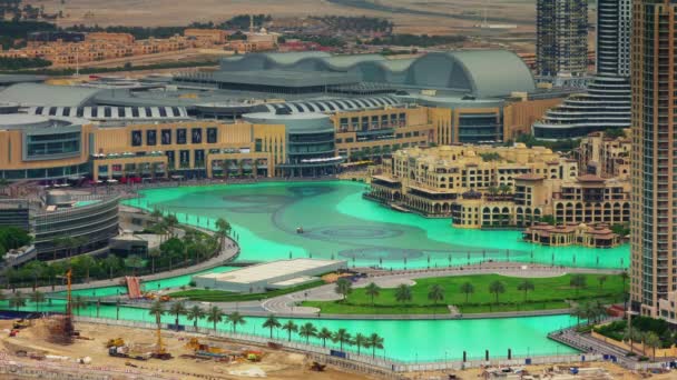 Dubai centro comercial fuente construcción día vida 4k tiempo lapso unido árabe emiratos — Vídeo de stock