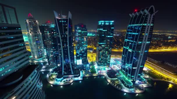 Dubai natt belysning jbr marina taket översta panorama 4 k tid förflutit Förenade Arabemiraten — Stockvideo