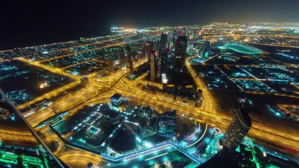 Natt belysning dubai city downtown taket översta panorama 4 k tid förflutit Förenade Arabemiraten — Stockvideo