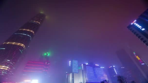 China nacht verlichting guangzhou stad moderne centrum 4 k time-lapse — Stockvideo