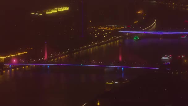 China noite guangzhou iluminação rio baía ponte panorama 4k lapso de tempo — Vídeo de Stock