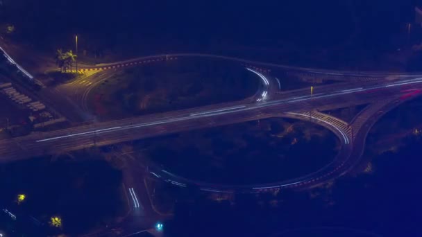 Çin guangzhou gece trafik yol kavşağı çatı üst panorama 4k zaman atlamalı — Stok video