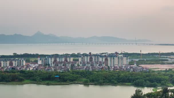 China morning time shenzhen city bay panorama 4k time lapse — стоковое видео