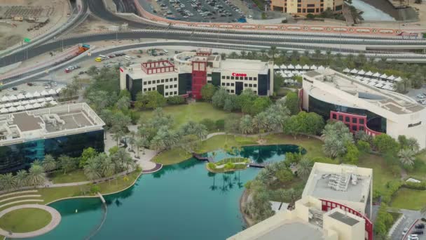 Dubai silicon oasis twilight roof top panorama 4k time lapse united arab emirates — Stock Video