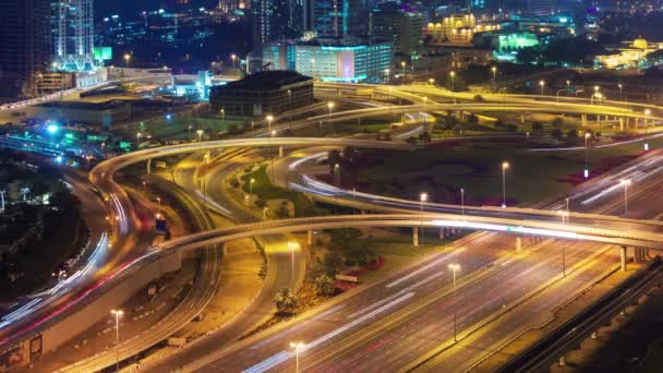 Night illumination diubai traffic road junction crossroad 4k time lapse united arab emirates — Stock Video