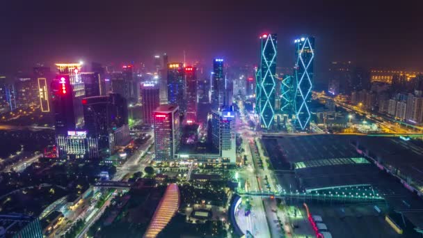 Čína shenzhen města noční osvětlení Panoráma 4k časová prodleva — Stock video