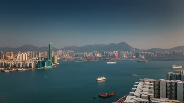 Китай Гонконг день світло панорама міста річки краєвид 4 к проміжок часу — стокове відео