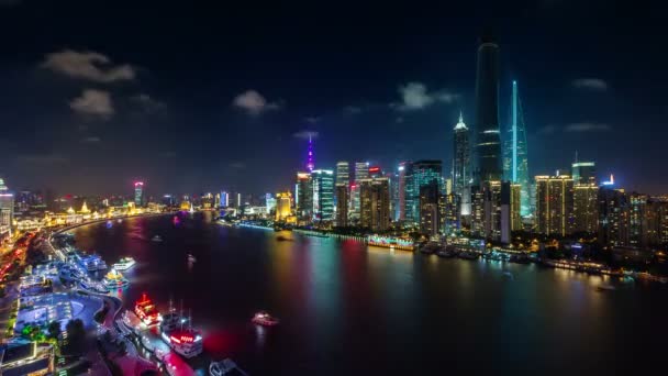 Colored night light shanghai panoramic 4k time lapse — Stock Video