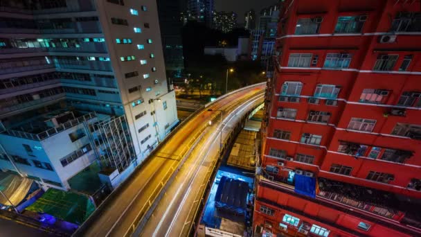 China nacht licht hong kong city wonen blok verkeer straat 4 k time-lapse — Stockvideo
