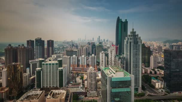 China día luz shenzhen ciudad lejos vista superior del techo 4k time lapse — Vídeo de stock